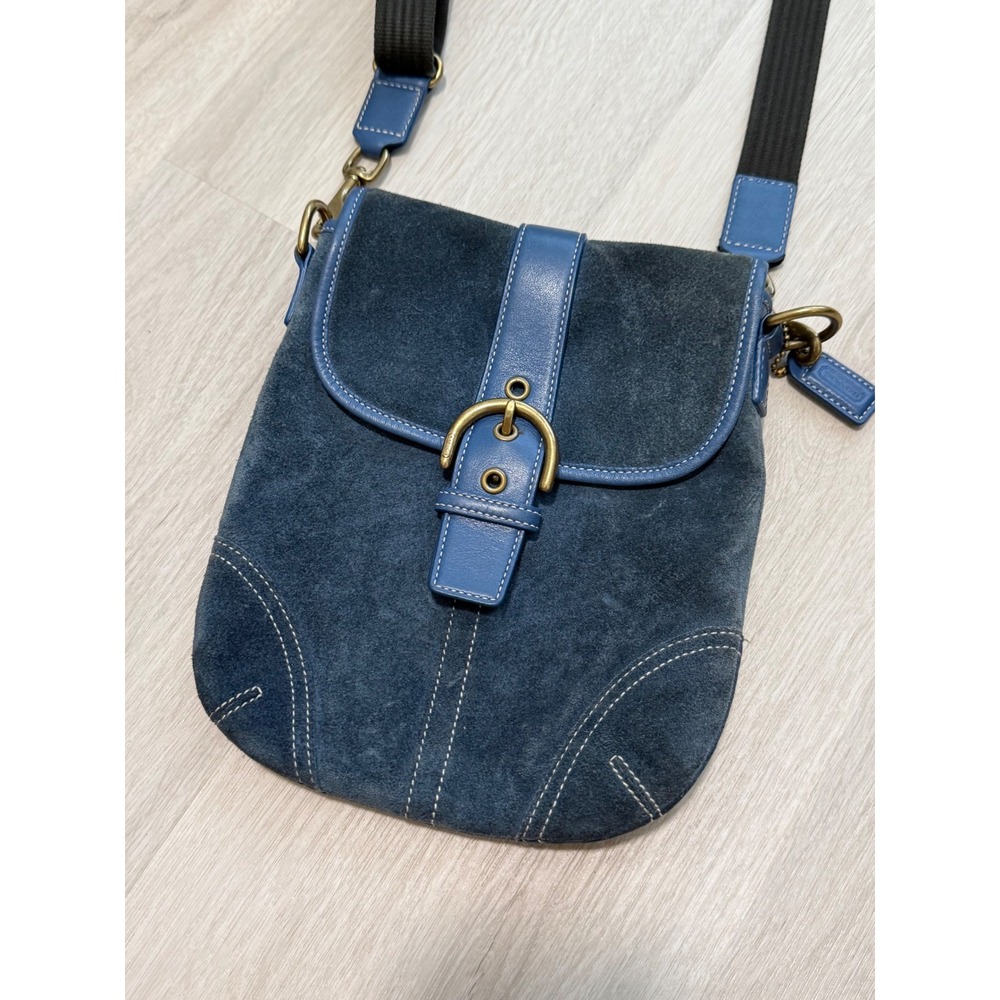 Vintage Y2K Coach Soho Buckle Flap Crossbody Bag Purse blue suede leather